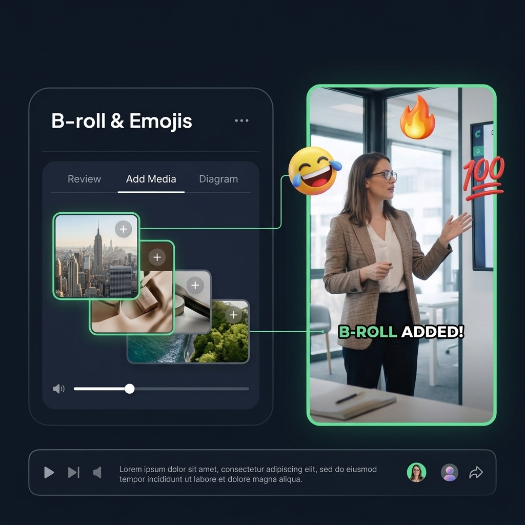 ClipShorter B-roll and Emojis — AI automatically adds B-roll and emojis to your videos